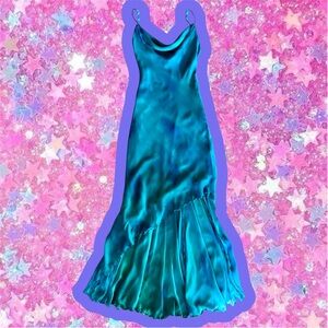 Cache Vintage Y2K Silk Turquoise Bias Cut Gown Sz 2 Dress Slip Fairy Mermaid